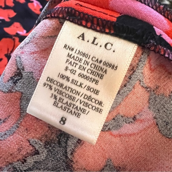 A.L.C. Nora Silk‎ Black Orange Floral Mini Dress Size 8 - Picture 5 of 7